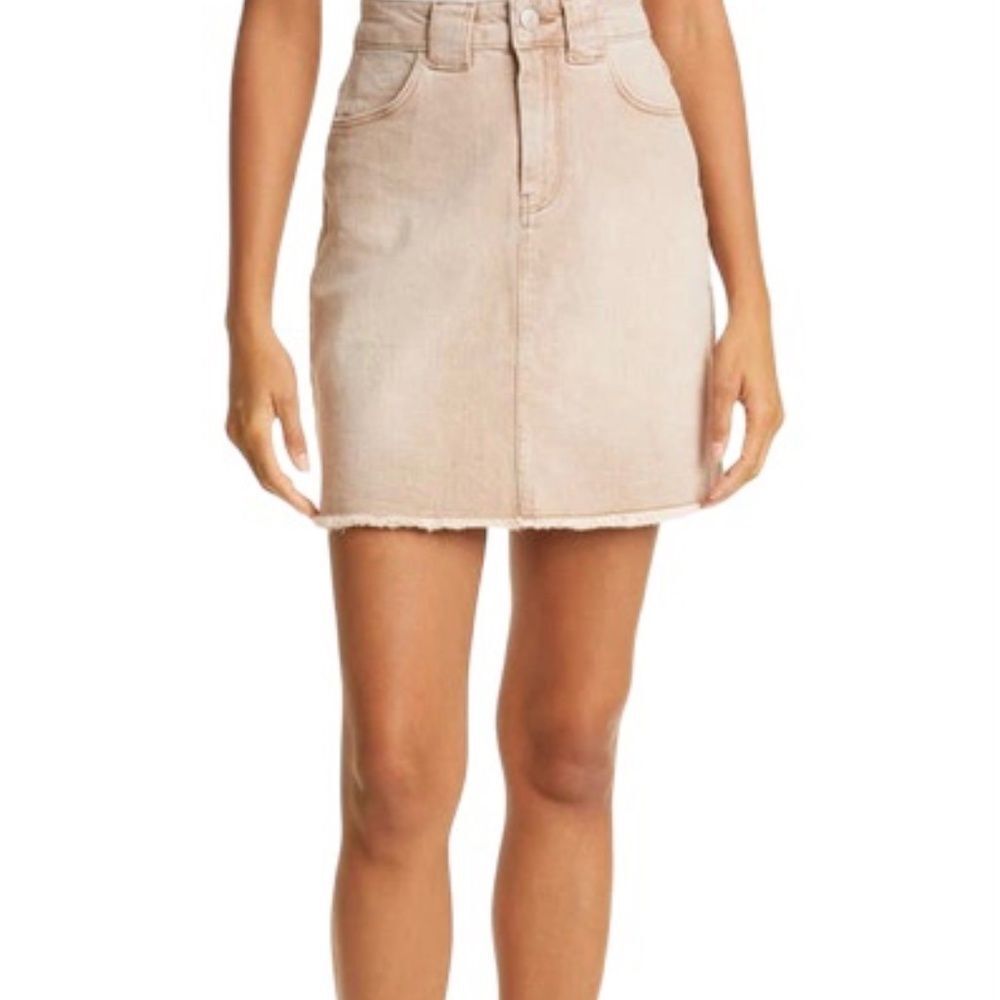 Ted Baker Women's Ravima Denim Mini Skirt Camel Tan Raw Frayed Hem US 4 Size 1